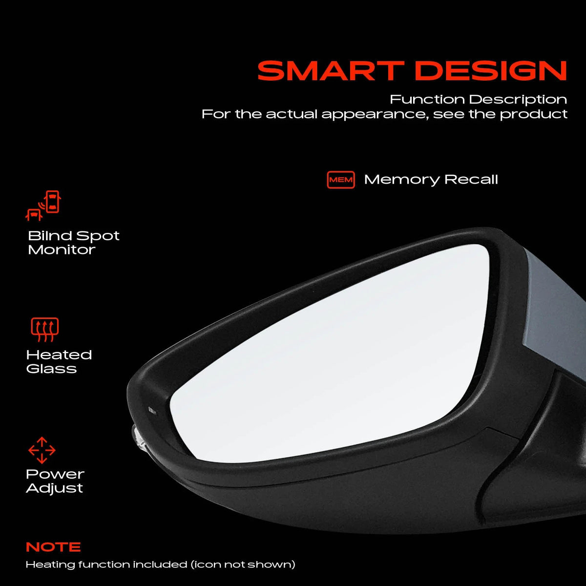 Driver Power Adjust Side Mirror for VW Passat (2016–2022) - 561857507BE9B9, 561857521S, 561857537AGRU, VW1320165