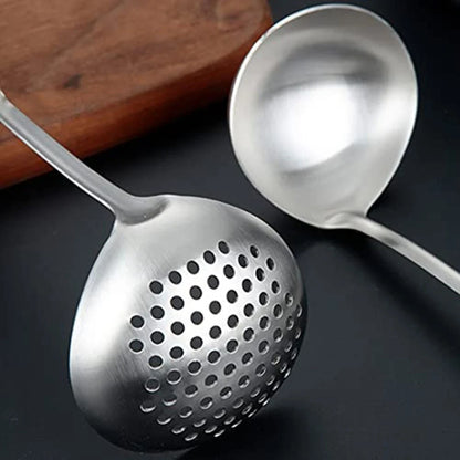 2X Stainless Steel Ladle Spoon & Slotted Skimmer Set