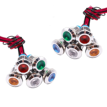 10-Pack 8mm 12/24V 1/2" LED Metal Indicator Light Signal Lamp Waterproof