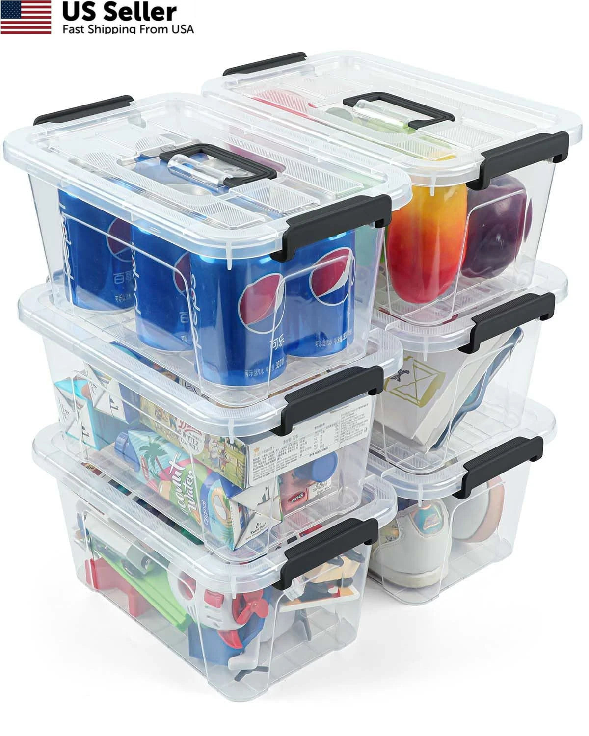 Set of 6 Plastic Storage Bins with Lids, Clear, 11.61 x 7.48 x 5.51 inches