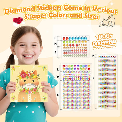 Gem Art Sticker Kit for Kids (Ages 4-12) - Yellow Cat, 9x9 Inch