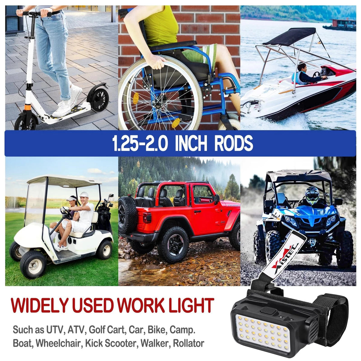 Rechargeable UTV Dome Light with 32 LEDs for ATV, Jeep, Boat, Golf