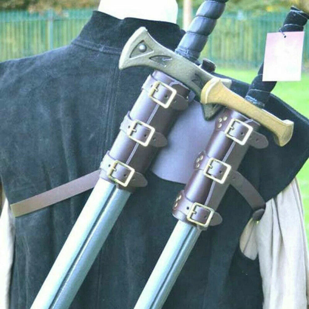 Medieval Style Sword Back Sheath Scabbard Holder for Warrior (One/Double Shoulders)