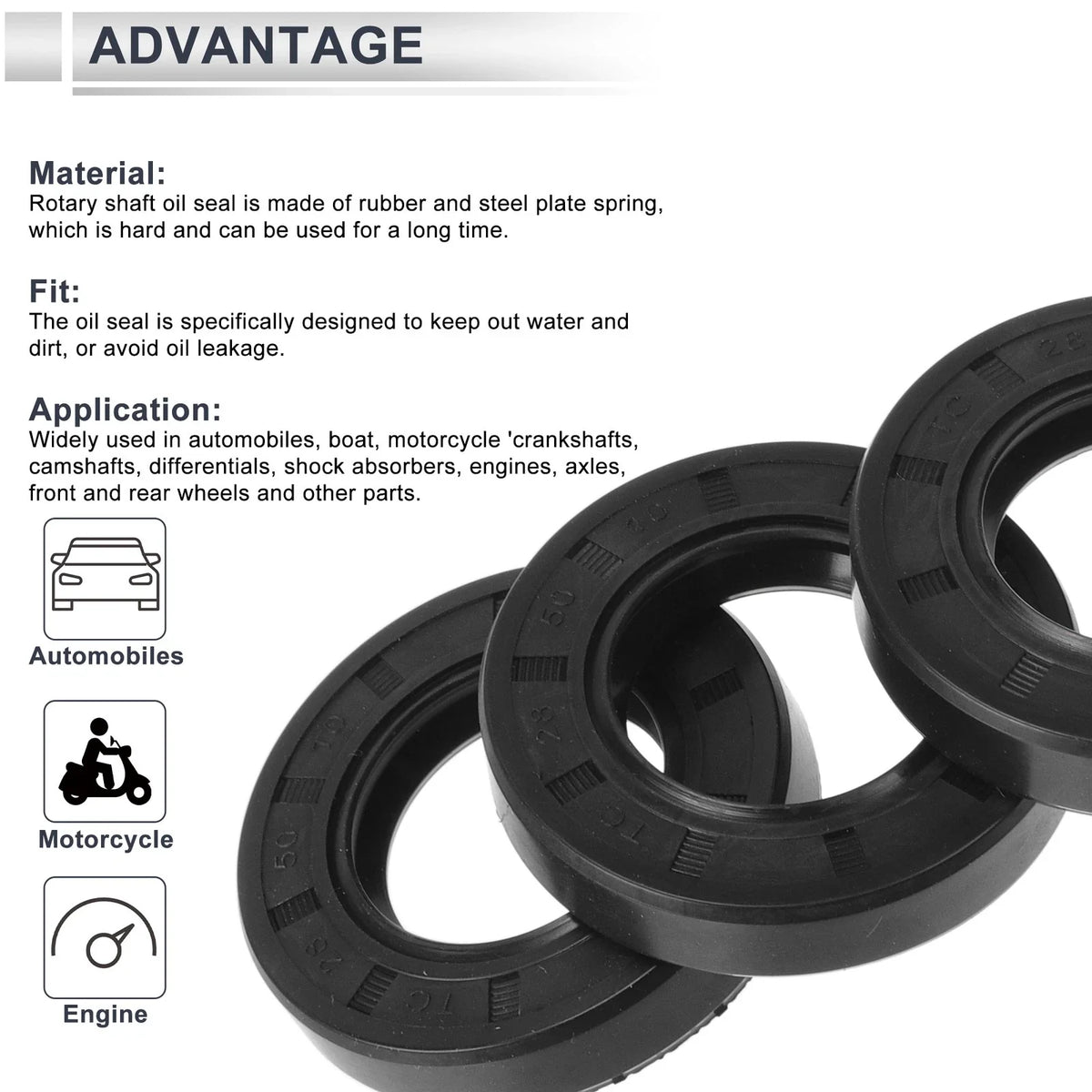 Set of 5 Oil Seal Rotary Shaft Seal TC Ring Nitrile Rubber 28x50x10mm
