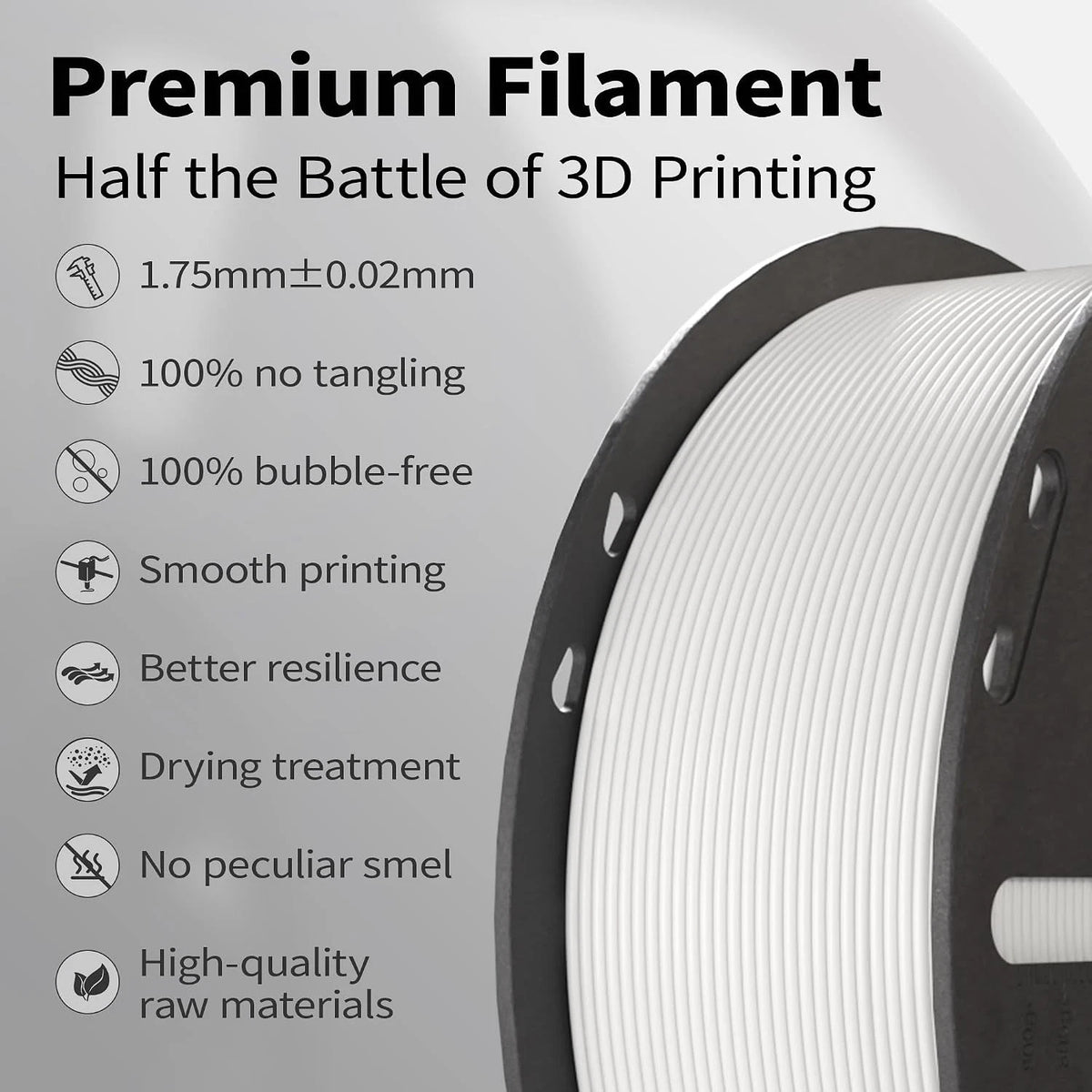 1kg White PLA+ 1.75mm 3D Printer Filament, Accuracy +/- 0.02mm