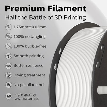 1kg White PLA+ 1.75mm 3D Printer Filament, Accuracy +/- 0.02mm