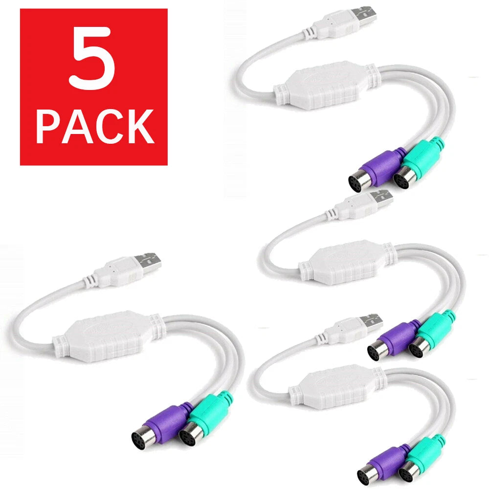 5Pcs Dual PS2 Female to USB Male Converter Adapter Cable for Mouse Keyboard