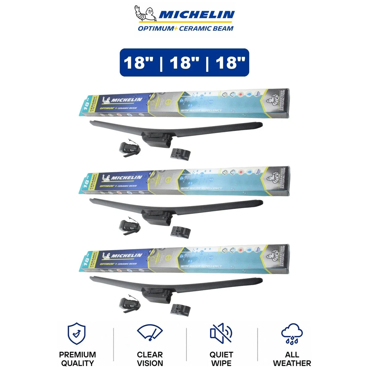 Set of 3 Michelin Optimum+ 18" Ceramic Beam Wiper Blades for Mazda 626 (1986–1987)