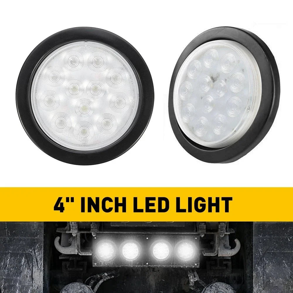 2X 4-Inch Round LED Tail Lights for Trailer Truck (12V) - Clear Lens