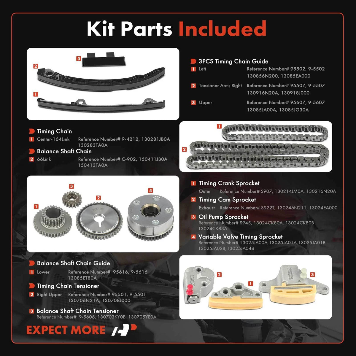 12X Timing Chain Kit for Nissan Sentra (2007–2012) 130214JM0A, 130216N20A, 130218J000, 13021EA000, 13021EA00A, 9-4212SA