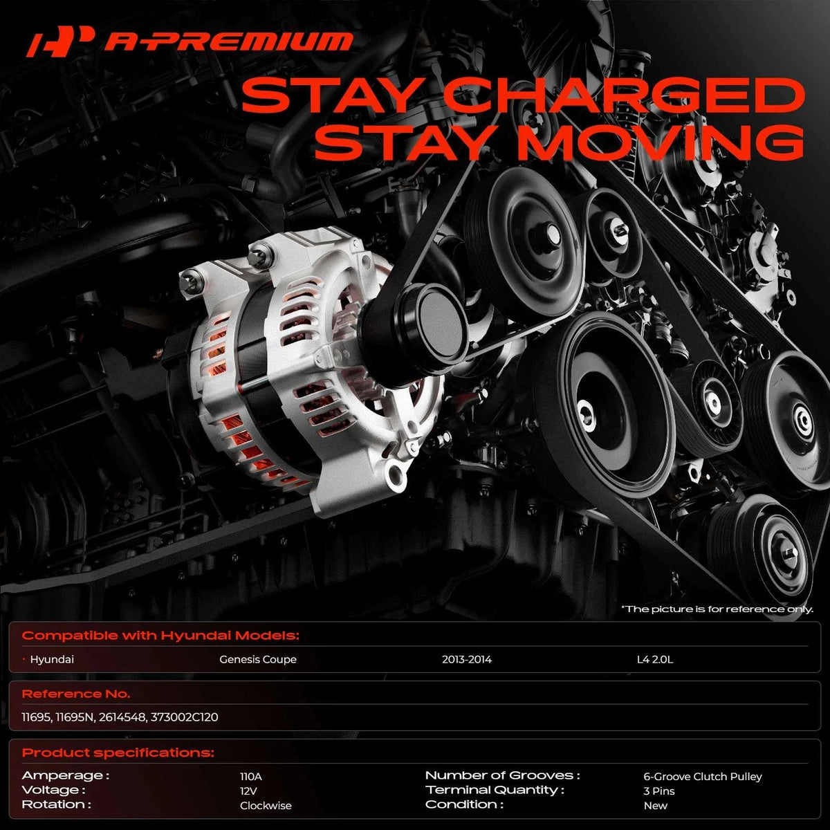 Alternator for Hyundai Genesis Coupe (2013–2014) 2614548, 11695N