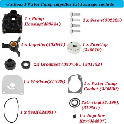 Water Pump Impeller Kit for Johnson Evinrude 40/45/48/50 HP (1990–2023) 433548 433549 438592