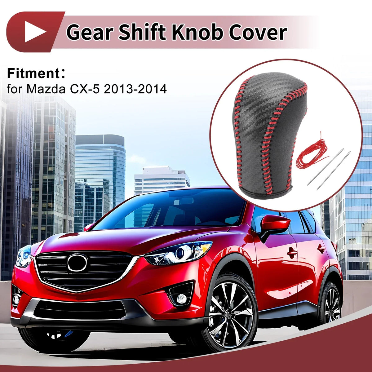 Gear Shift Knob Cover for Mazda CX-5 (2012–2023) Red Faux Leather