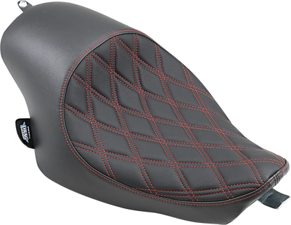Solo Seat for Harley Sportster (3/4, Double Diamond, Black w/ Red Stitching)