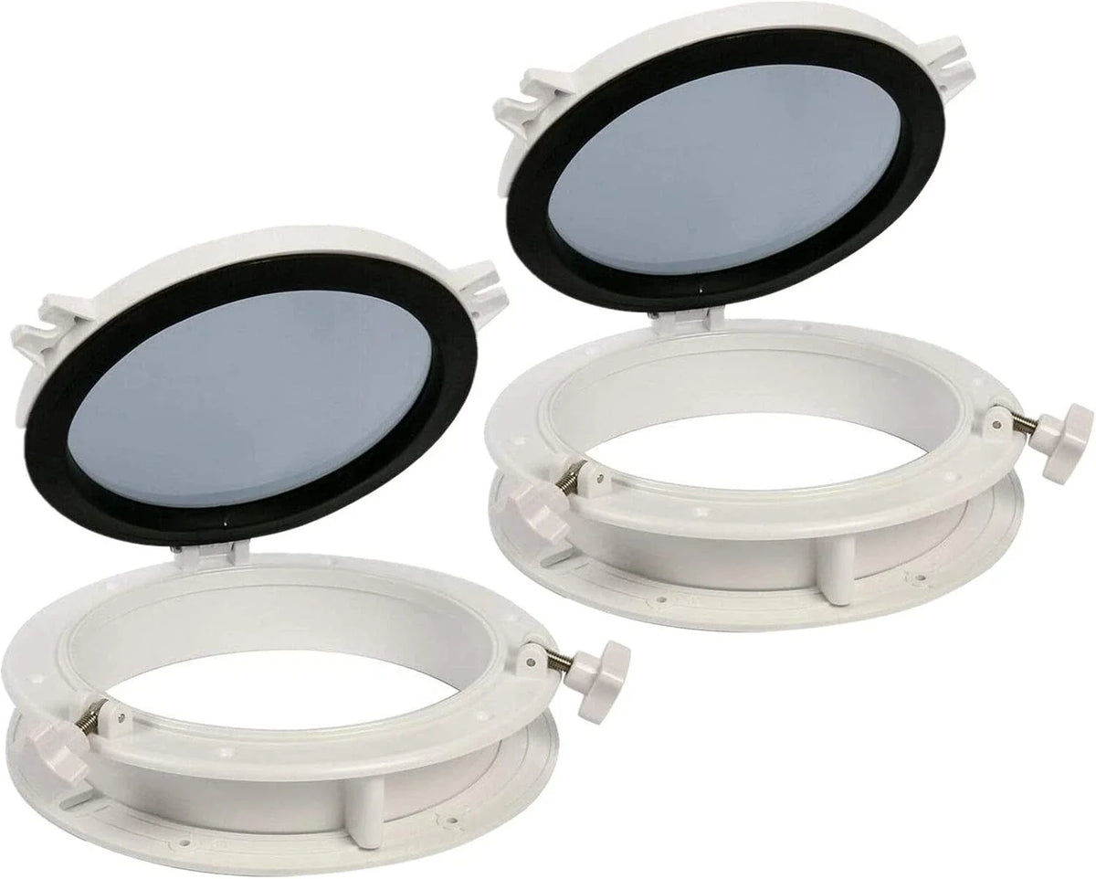 2Pcs 8" Round Opening Portlight Porthole Window for Boat (ABS, Tempered Glass)