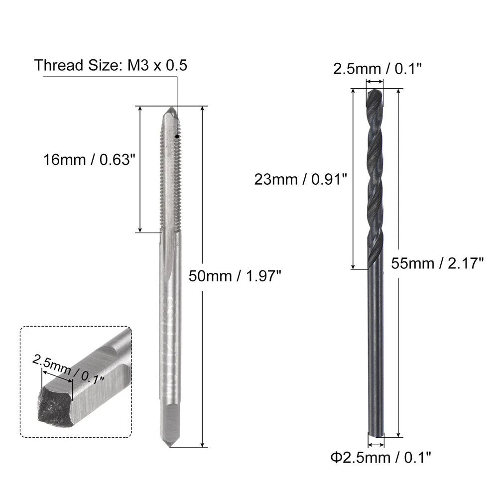 Metric Tap and Drill Bit Set M3 x 0.5 with 2.5mm Black Oxide Bit