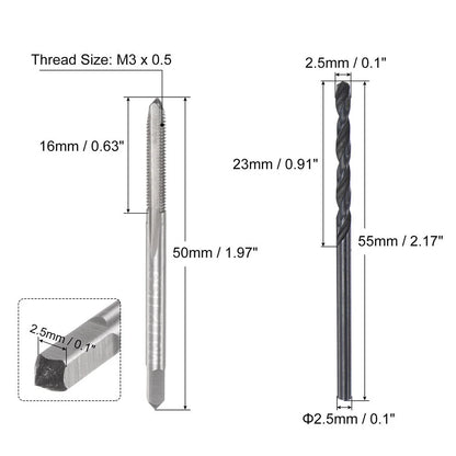 Metric Tap and Drill Bit Set M3 x 0.5 with 2.5mm Black Oxide Bit