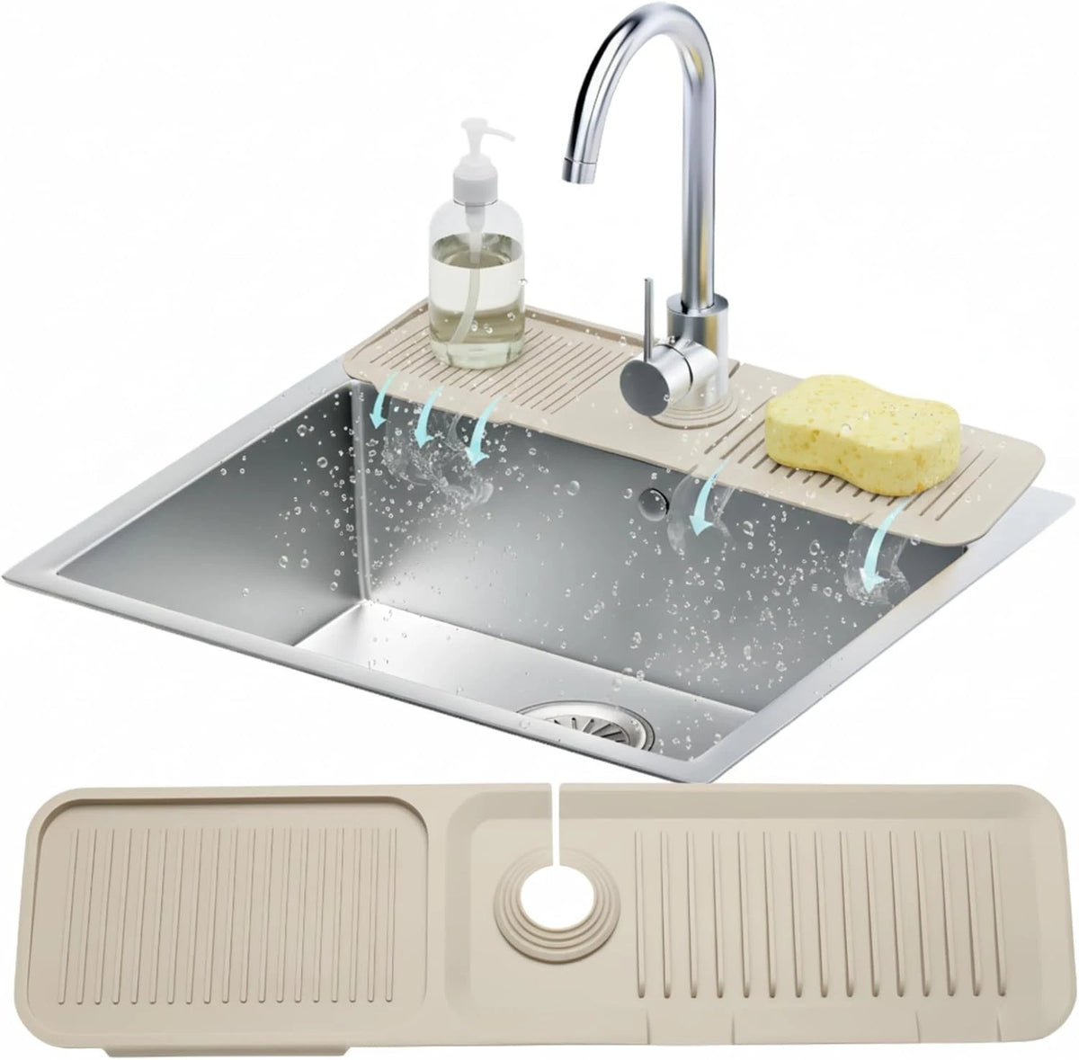24” Silicone Faucet Mat for Kitchen Sink (24" x 5.7", Beige)