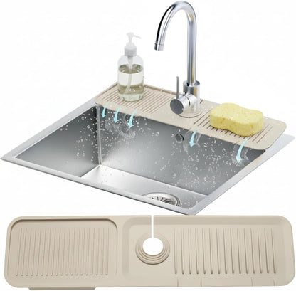 24” Silicone Faucet Mat for Kitchen Sink (24" x 5.7", Beige)