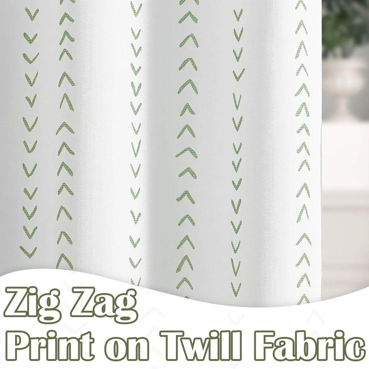 Shower Curtain for Boho Style Bathroom (Waterproof Fabric, Herringbone Zig Zag)