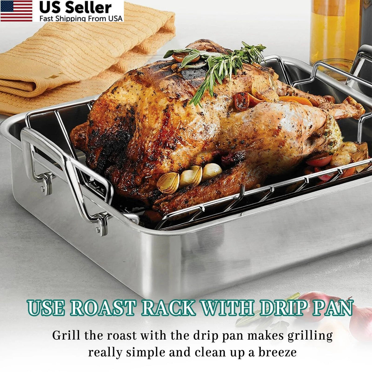 Turkey Roasting Rack for Smoking and Grilling (Stainless Steel)