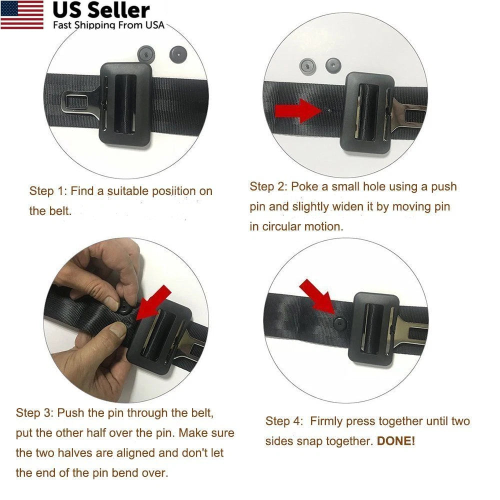 Set of 5 Seat Belt Button Buckle Clips for Universal Fit Black