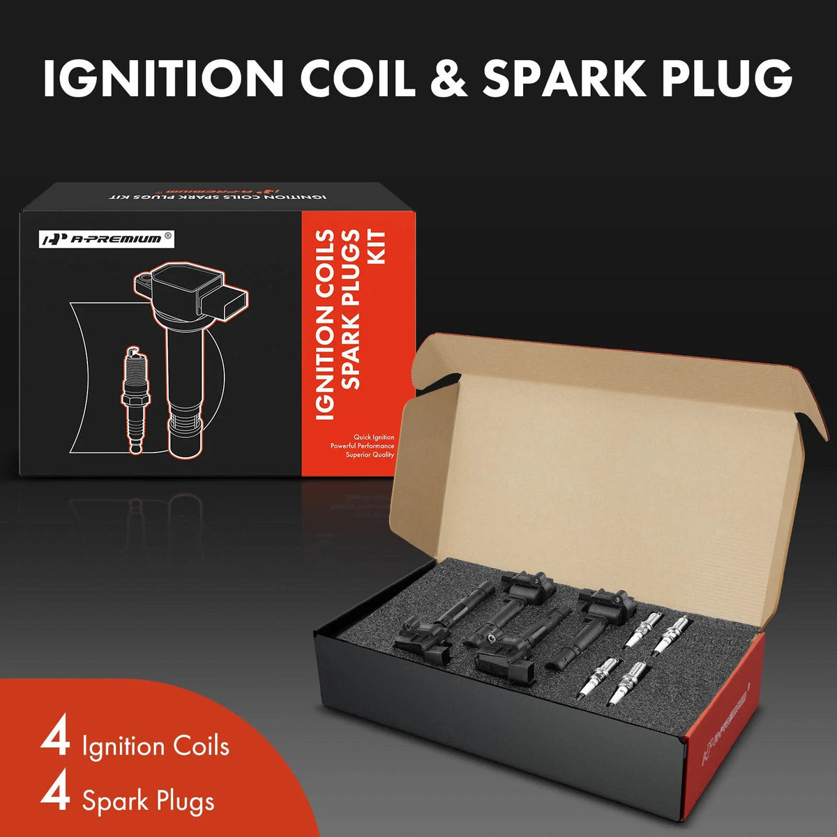 Set of 4 Ignition Coils & Iridium Spark Plugs for Mercedes Benz C230 (2003–2005)