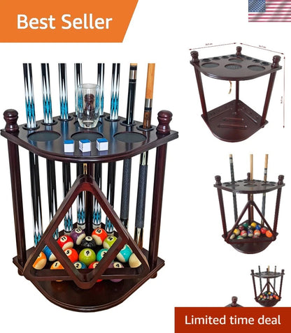 Floor Stand Pool Cue Rack for Game Rooms (100% Solid Wood)