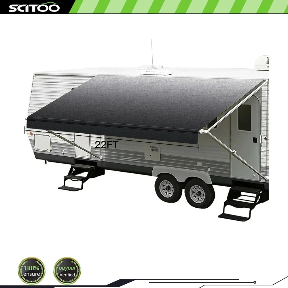 RV Awning Fabric Replacement 7.1' x 21.1' Heavy Duty Weatherproof Vinyl Black
