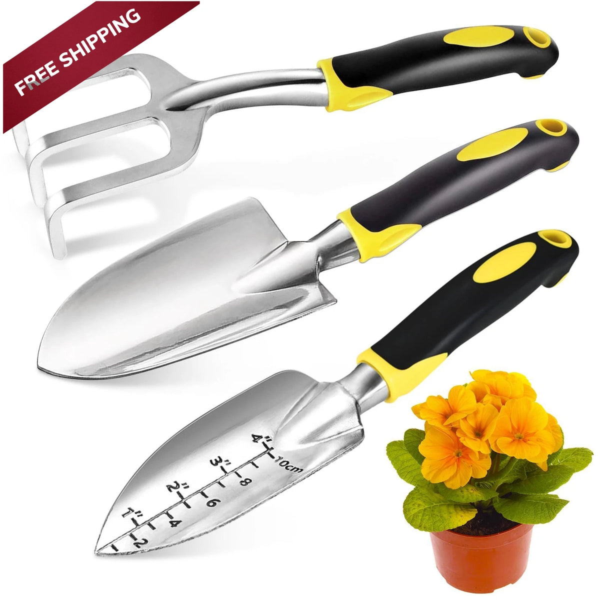 3-Piece Garden Tool Set for Heavy-Duty Use (Shovel, Transplant)