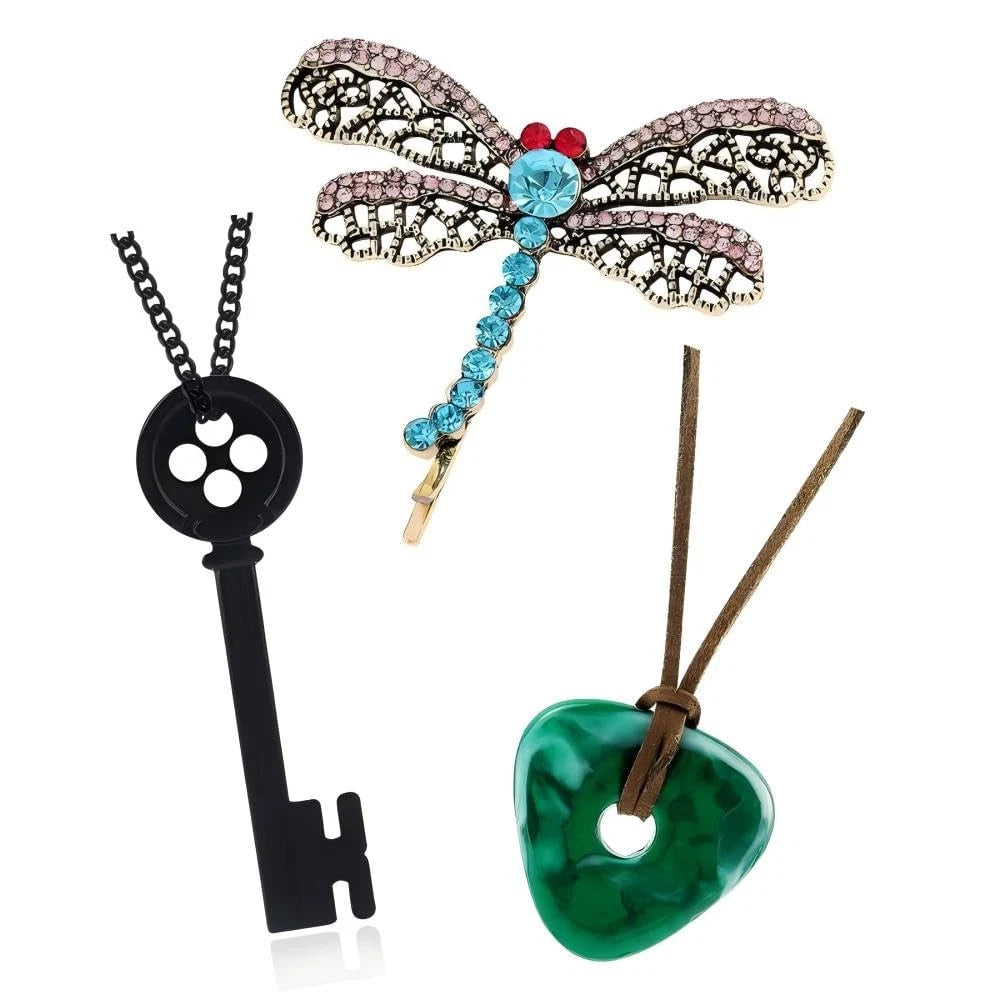 3pc Jewelry Set for Key Seeing Stone Necklace and Dragonfly Hair