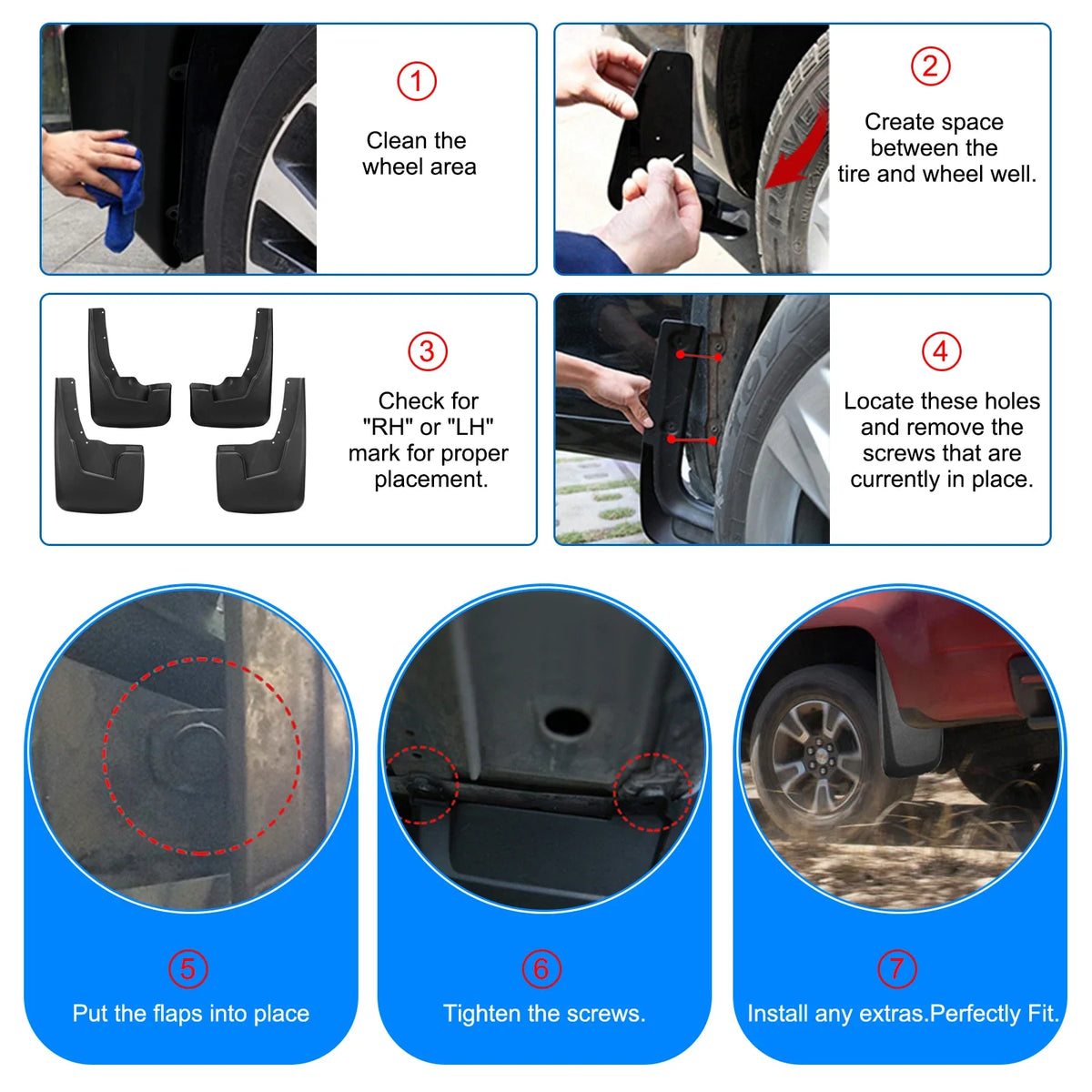 Splash Guards Set of 4 for 2019–2024 Ram 1500 (3.6L, 5.7L, 6.2L, 3.0L) Front & Rear
