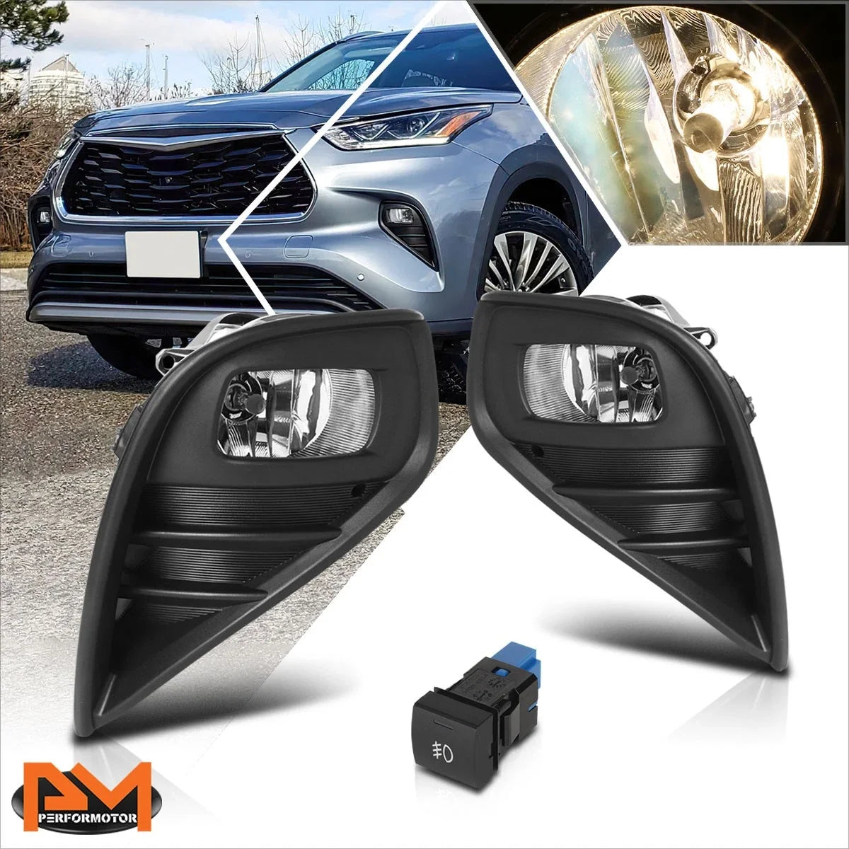 Clear Lens Front Bumper Fog Lights for Toyota Highlander (2020–2024)