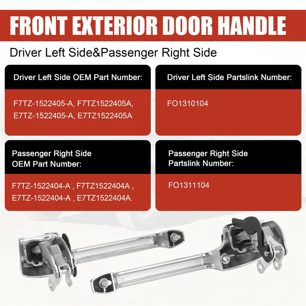 Pair Front Outer Door Handles for Ford Pickup Bronco (1980–1997) F7TZ-1522404-A, F7TZ-1522405-A, FO1311104