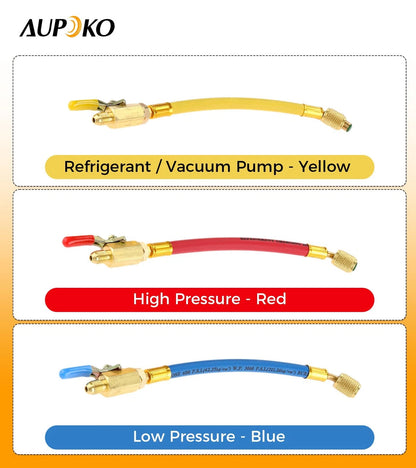 Set of 2 R134A 1/4" SAE Hoses with Ball Valve 9.8"
