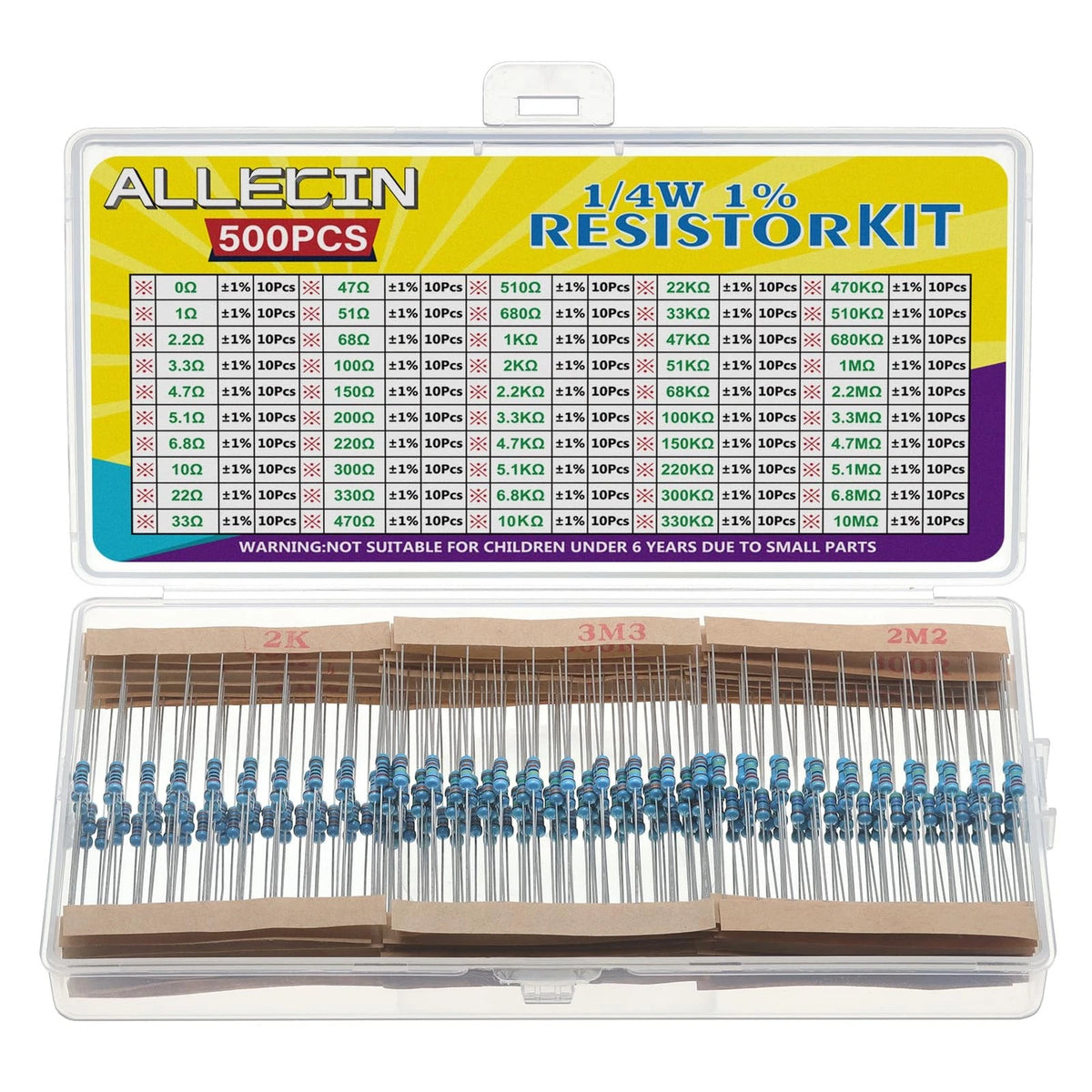 Metal Film Resistors Assortment Kit 50 Values 1/4W 1% Tolerance