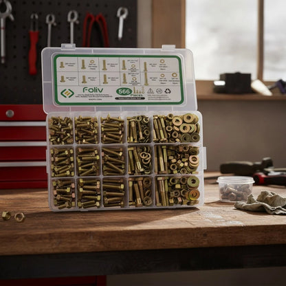 Set of 566 Alloy Steel Bolts & Nuts - Corrosion Resistant, 15 Sizes