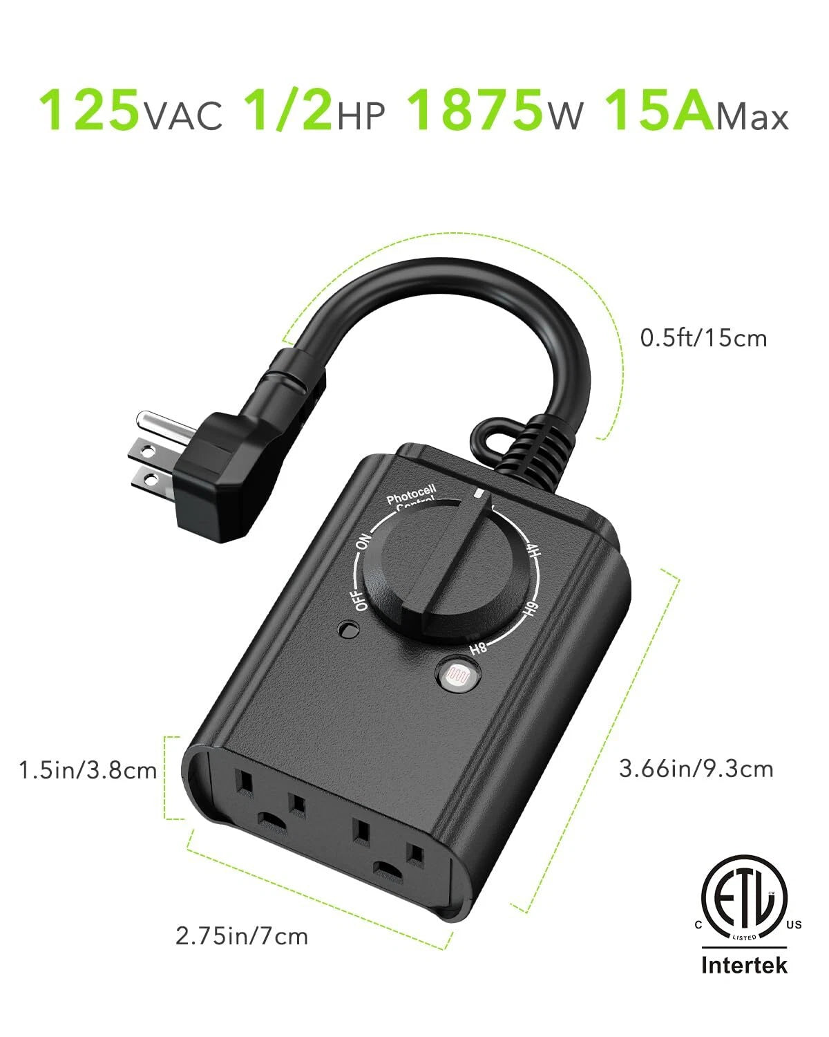 Outdoor 24Hr Programmable Timer with Photocell Sensor for Weatherproof Use
