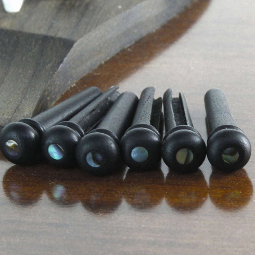 12Pcs Ebony Guitar Bridge Pins for Acoustic Guitar with Abalone Dot