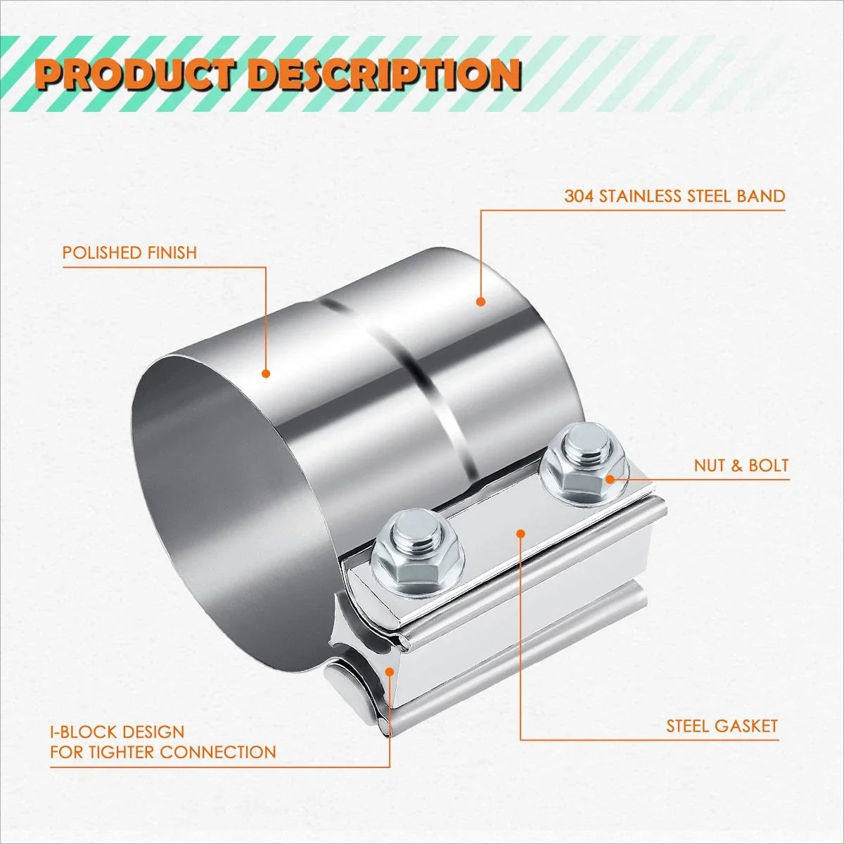 2X Stainless Steel Catback Exhaust Lap Joint Band Seal Clamps for