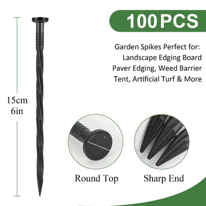 100 Pack Plastic Landscape Anchoring Stakes for Garden Edging