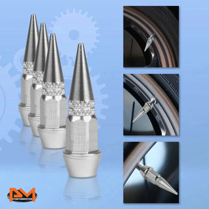 Set of 4 Silver Aluminum Tire Stem Caps for Universal Vehicles (45mm)