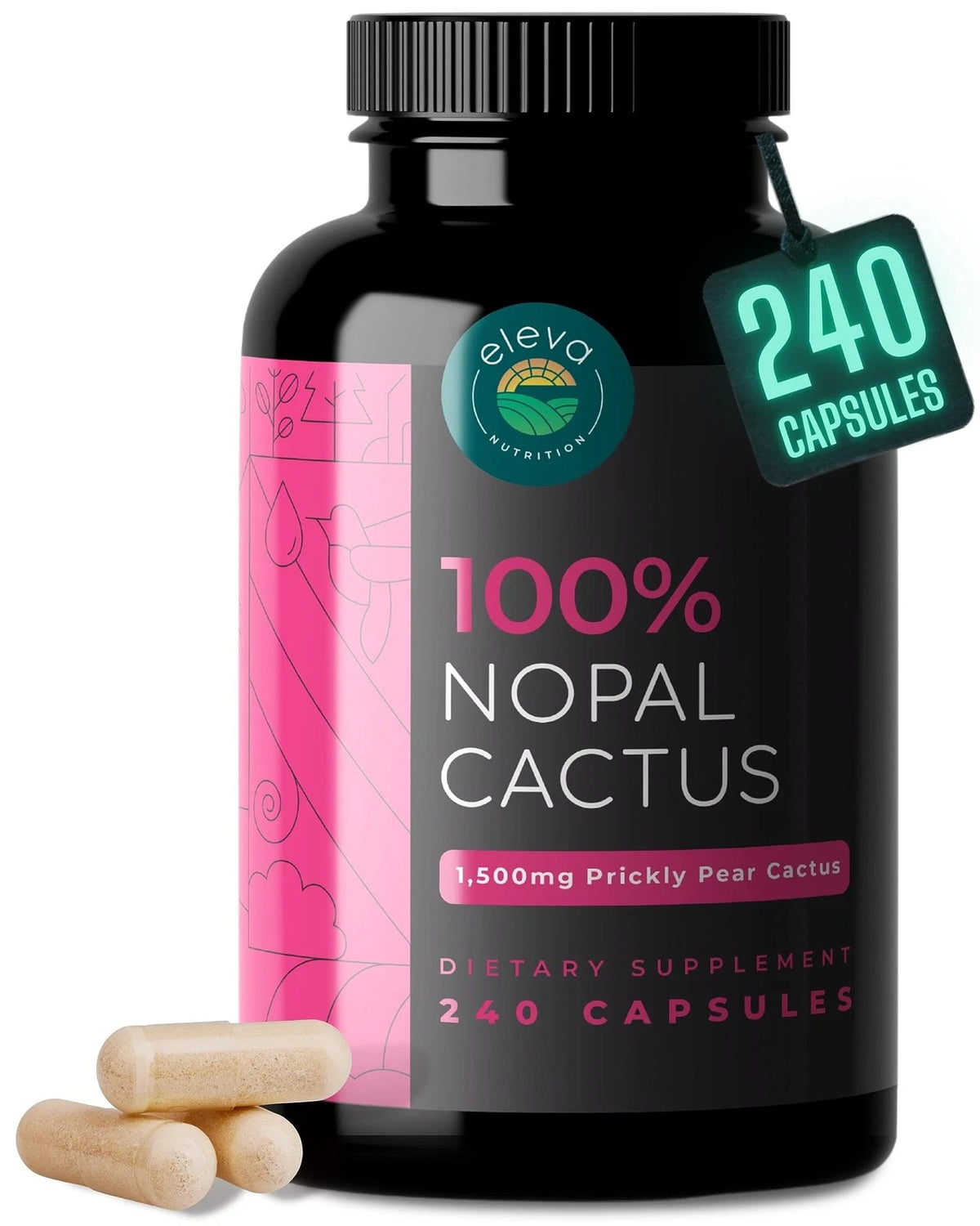 Nopal Cactus Capsules 1500mg Organic Sun-Dried Prickly 240 Count