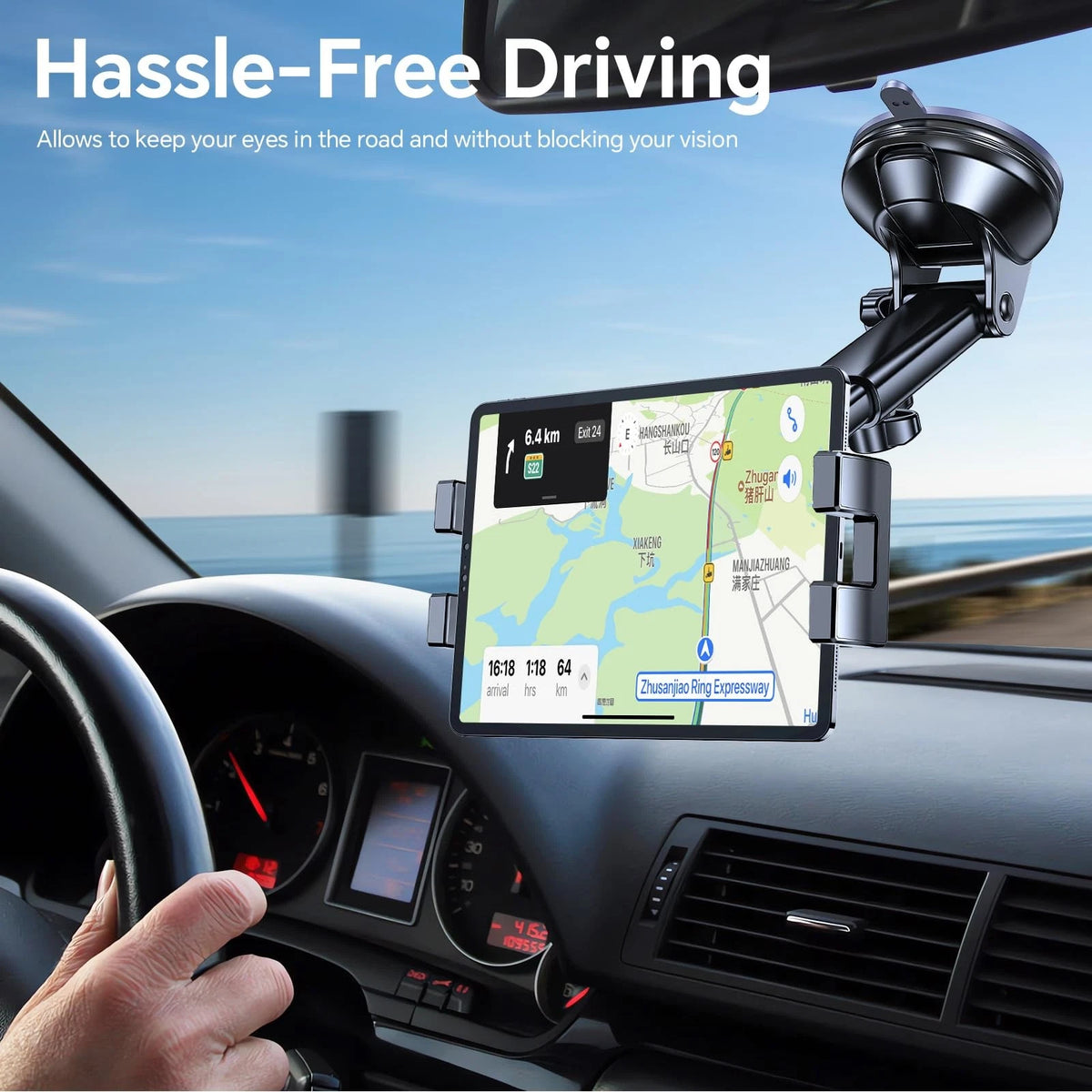 Tablet Holder for Car iPad (Windshield + Dash) Suction Cup Black