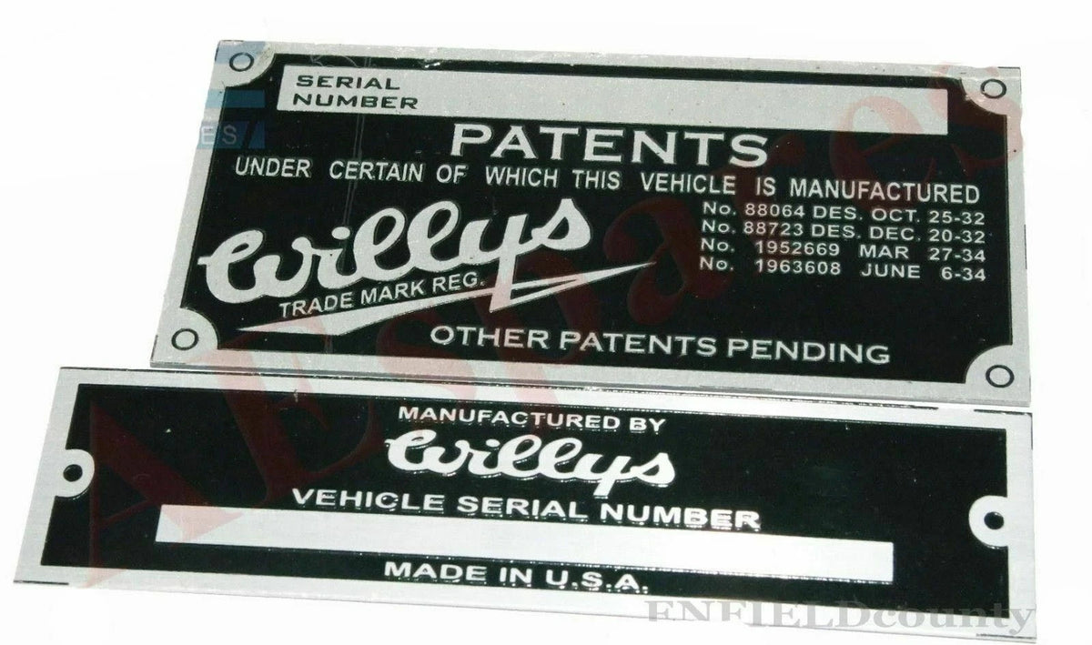 2X Patents Plate for Jeep Willys (Suitable for )
