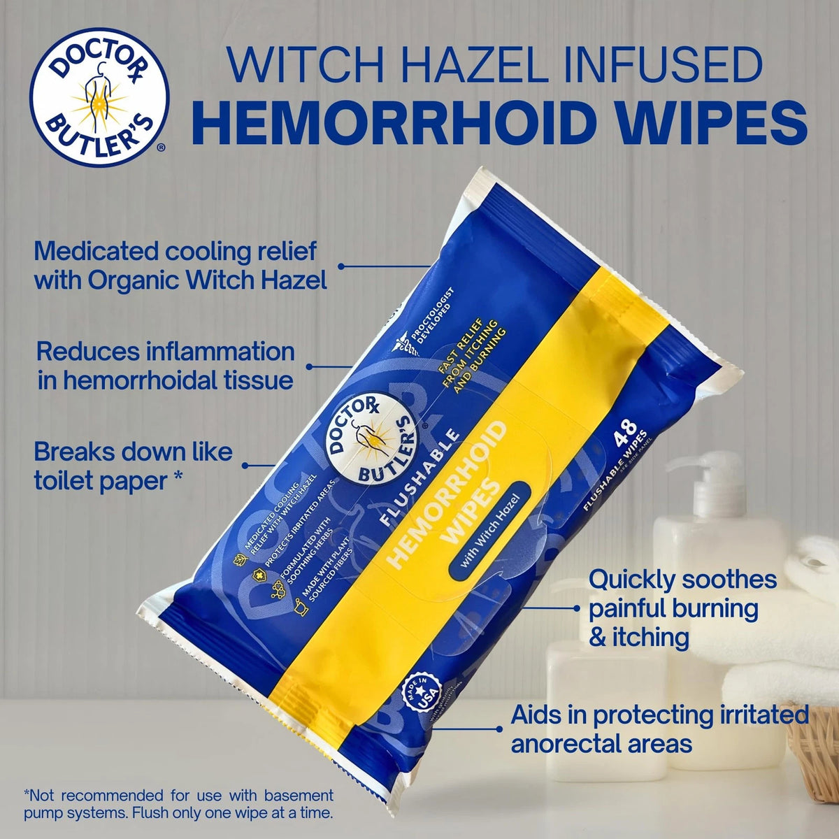 48 Count Flushable Hemorrhoid Wipes for Doctor Butler's