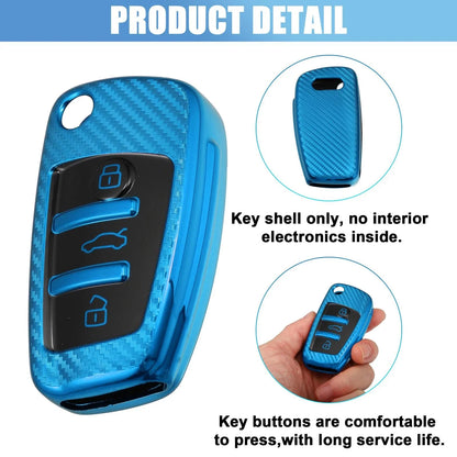 Silicone Smart Key Fob Case Cover for Audi A3 A1 (2013–2020) - Carbon Fiber Blue