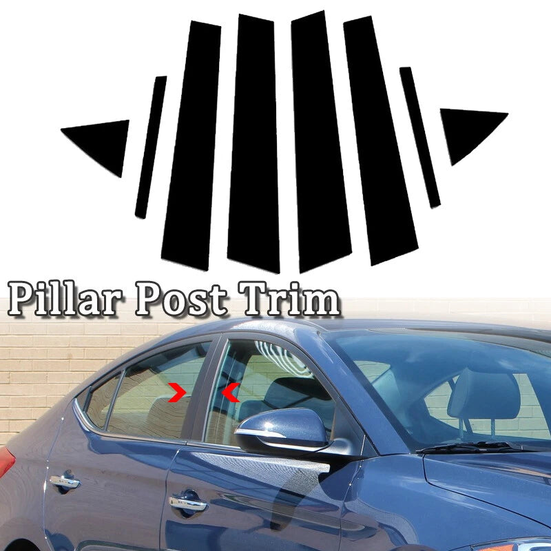 Set of 8 Gloss Black Pillar Posts Door Window Trim for Hyundai Elantra (2017–2020)