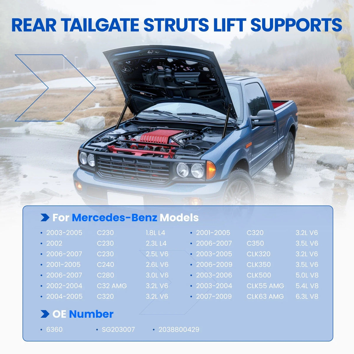 Pair Hood Lift Support Struts for Mercedes-Benz CLK63 AMG (2007–2008)