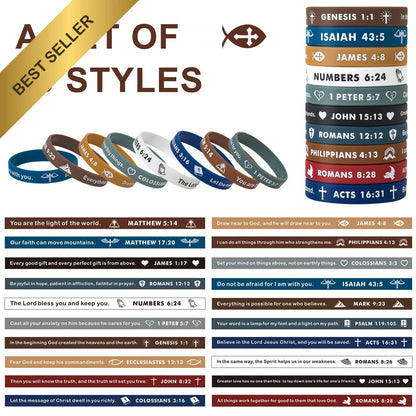Set of 4 Silicone Bible Wristbands for Men Women Gift